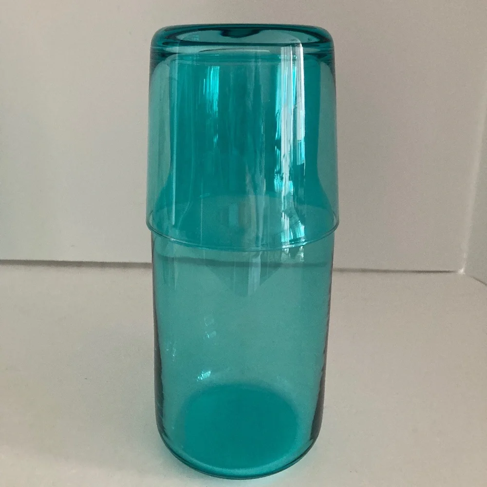 Jonathan Adler BIBA Bedside Carafe & Glass Turquoise Blue 25oz NEW Open Box